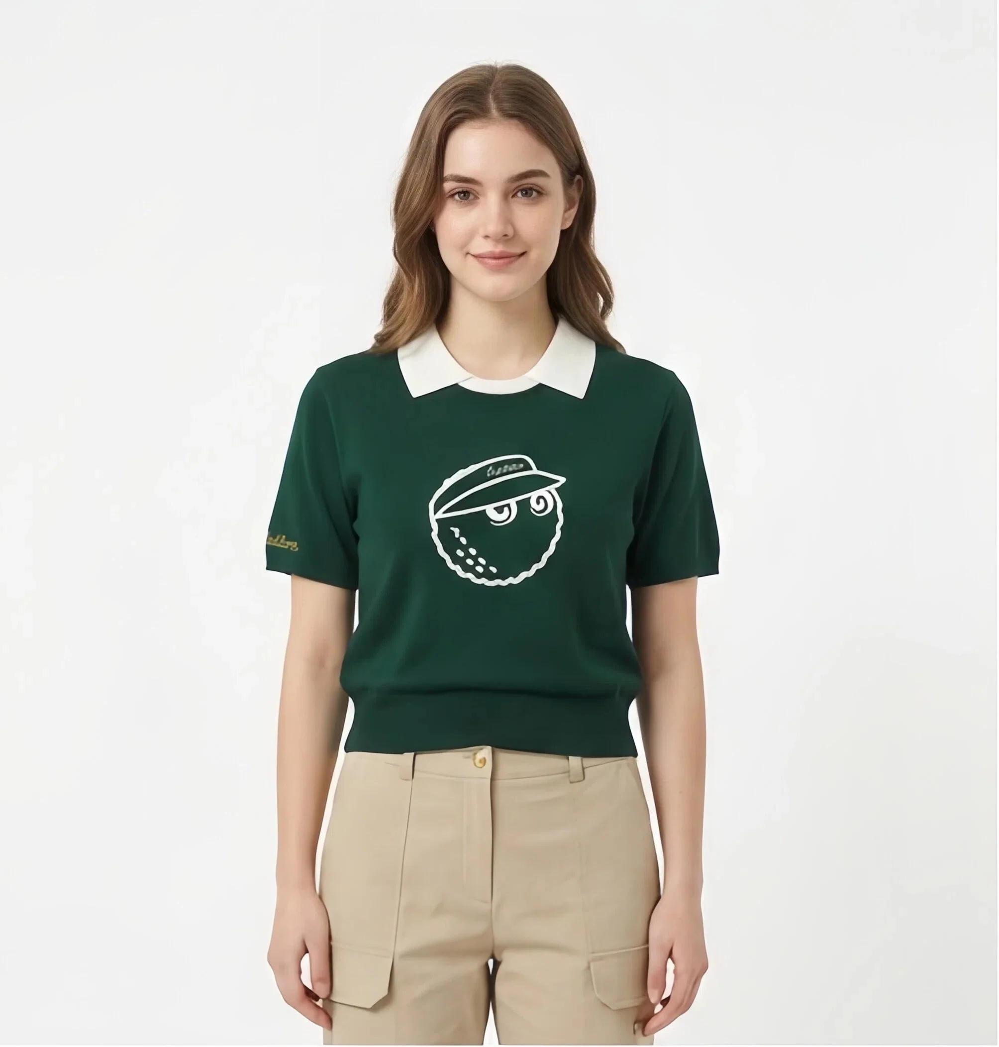 Malbon Women Golf Polo Shirt Knit Casual Tee 2025 Dark Green logo and trim detail
