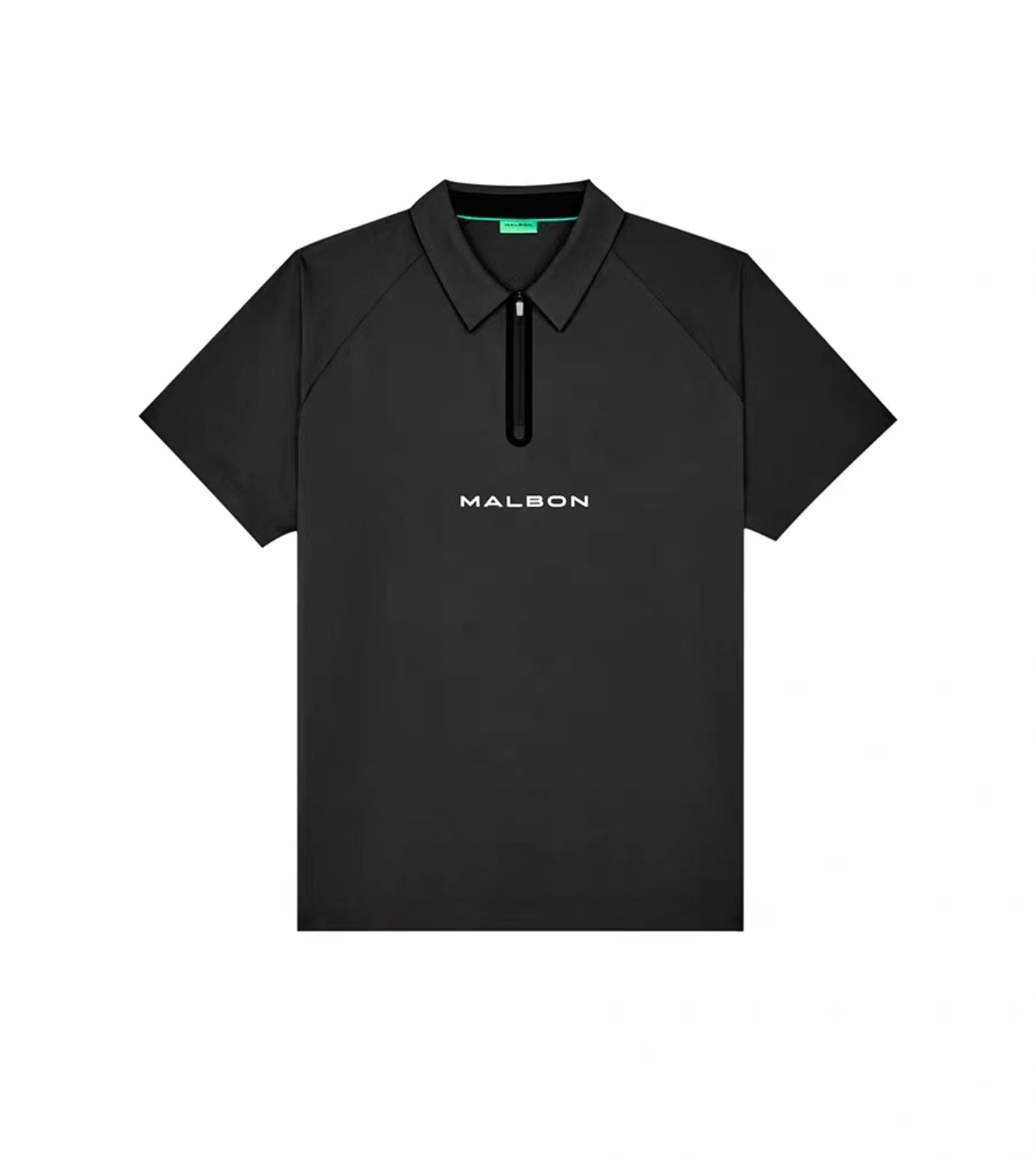 Malbon men's quarter-zip golf polo shirt in Black, front view