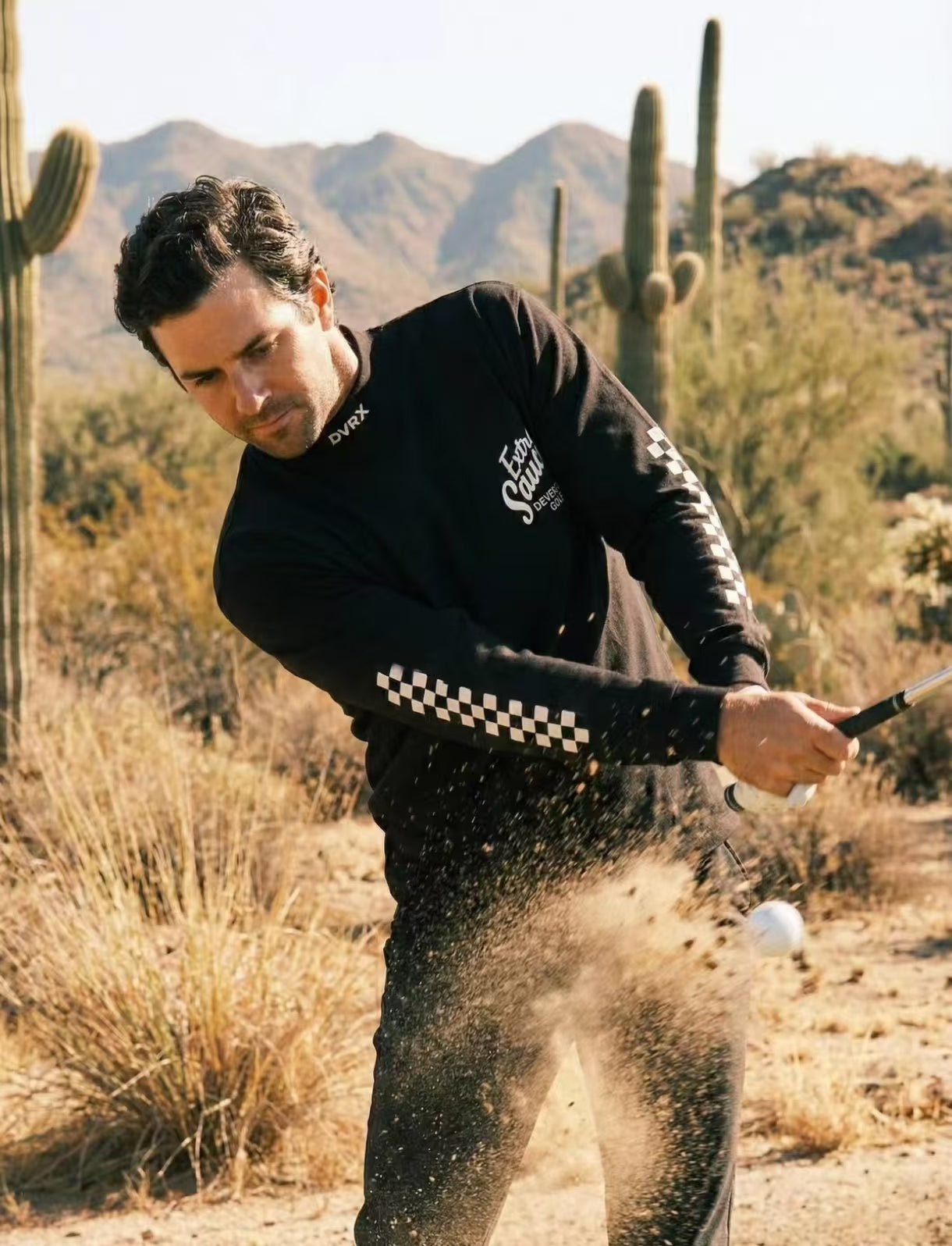 Devereux Golf Men’s Mower Checkerboard Sleeve Mock Neck Long Sleeve Shirt in Black - product view