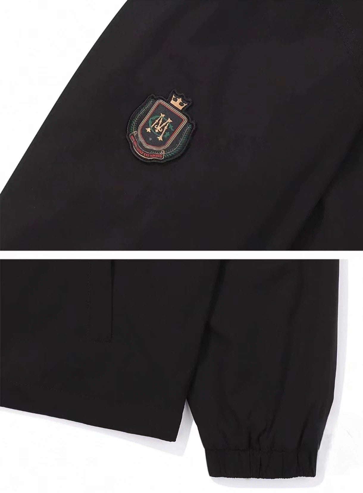 Malbon Golf Women’s Stand Collar Full-Zip Fleece Jacket black sleeve badge and cuff detail
