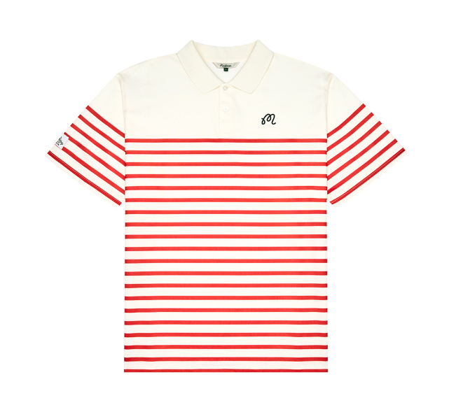 Malbon red striped retro golf polo front view
