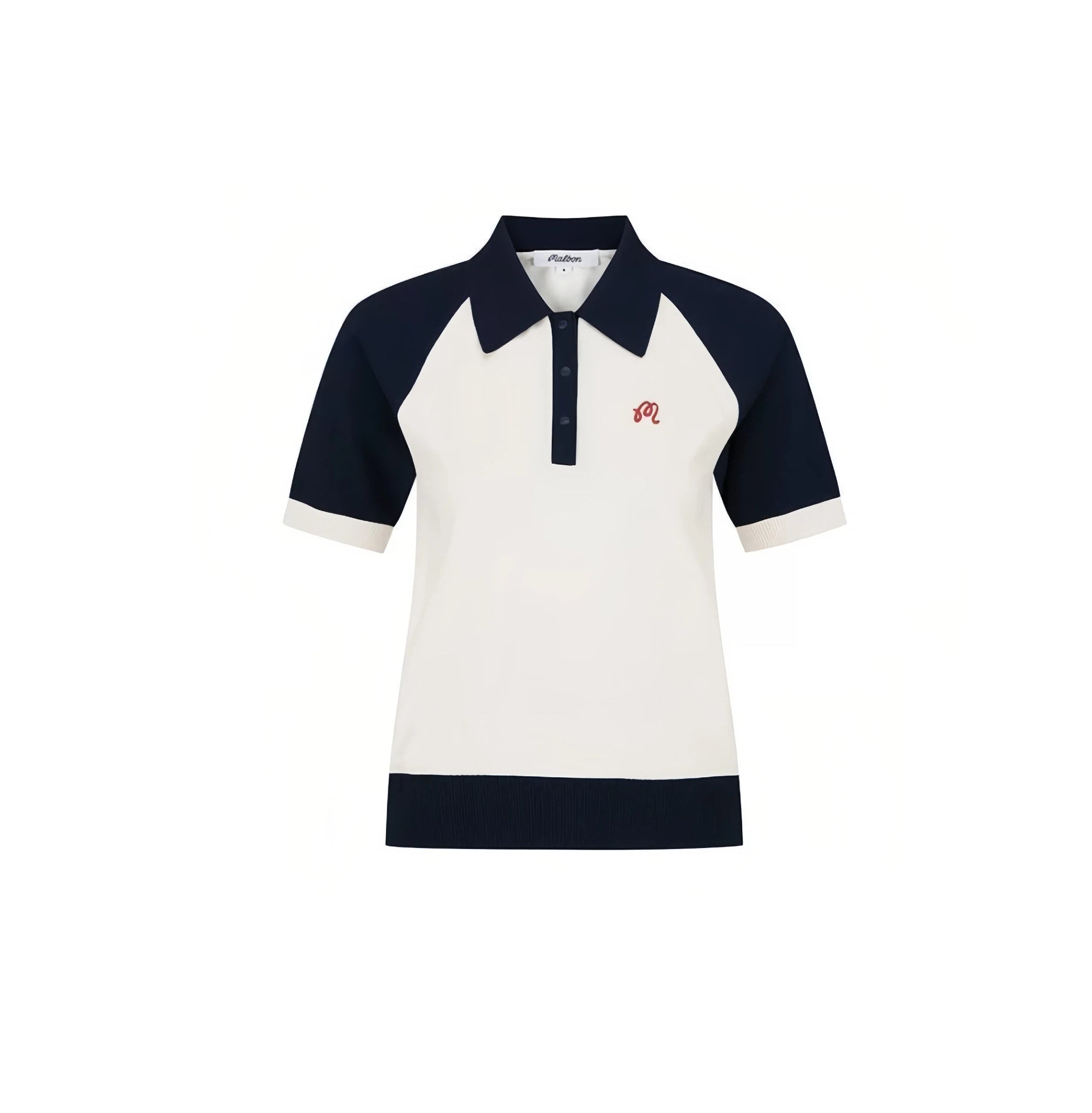 Malbon women colourblock knit golf polo in beige front view