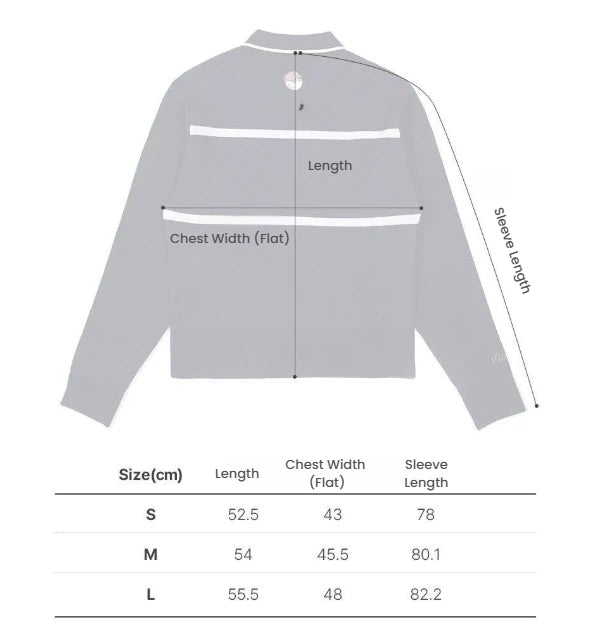 Malbon Women's Knit Golf Sweater Polo — size chart in centimetres for sizes S to L