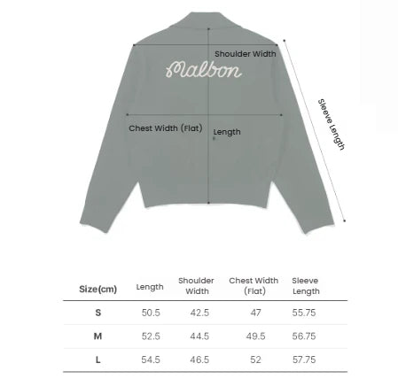 Malbon women's zip-up casual golf jacket — sizing chart reference