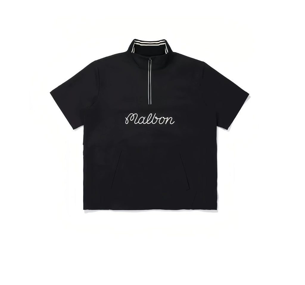 Malbon men half-zip stand collar golf polo cuff close-up
