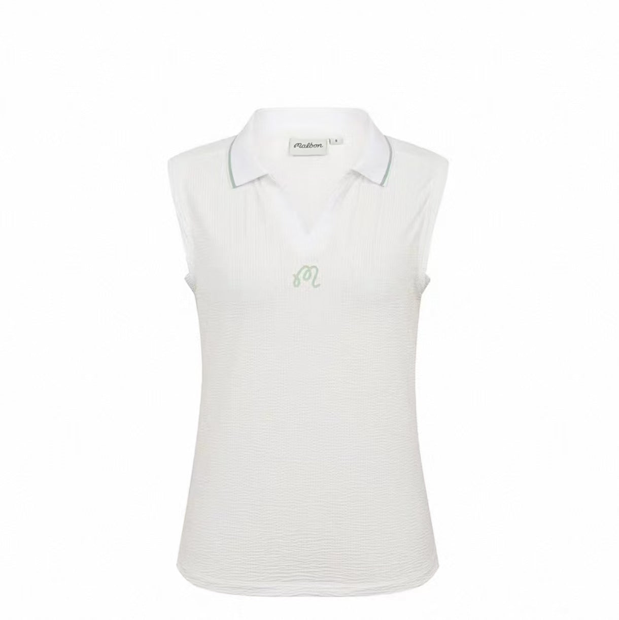Malbon women's Slim Fit Collared V-Neck Golf Vest in White, front view
