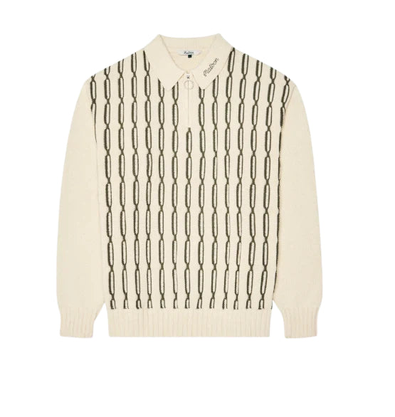 Malbon Links Polo Sweater Beige Beige golf sweater front view