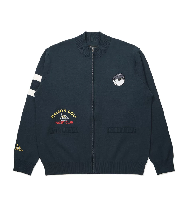 Malbon Preserve Yacht Club Cardigan Navy Navy golf cardigan front view
