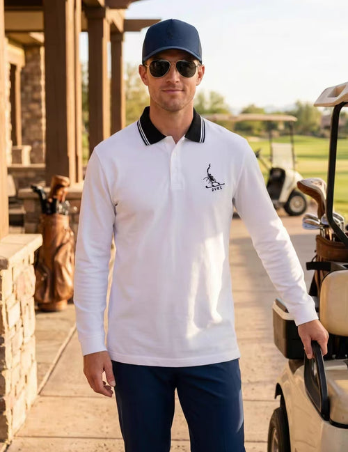 Devereux Golf Men’s Vintage Back Graphic Scorpion Long Sleeve Shirt in White - product view