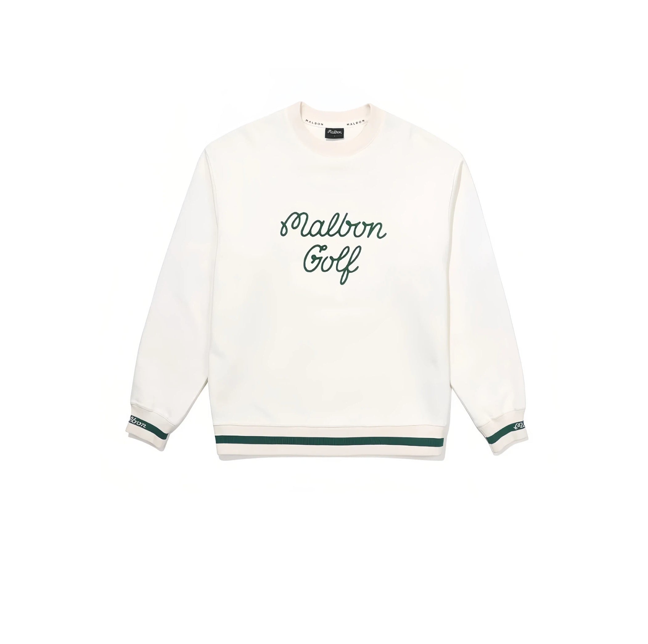 Malbon men's crew-neck logo embroidered golf sweatshirt — styled lifestyle view 7