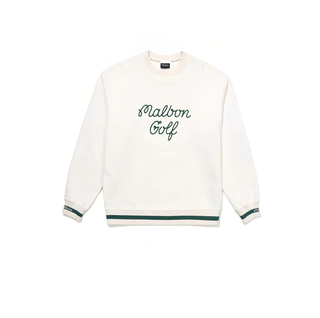 Malbon men's crew-neck logo embroidered golf sweatshirt — close-up detail