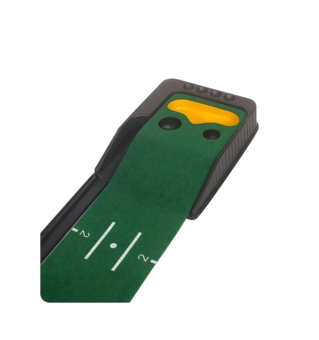 HOW TRUE putting mat top view of nylon true-roll turf with distance markers