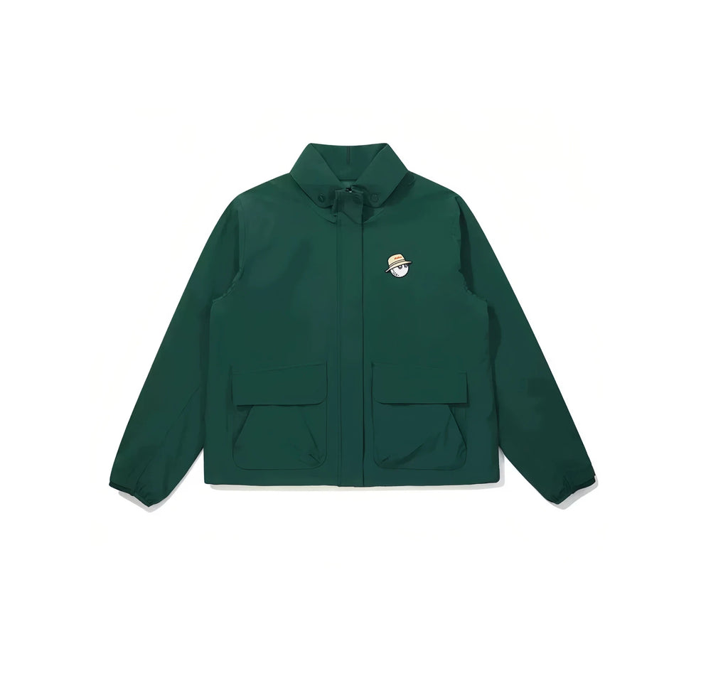 Malbon women hooded golf windbreaker zip and placket close-up
