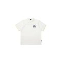 Malbon men's embroidered short-sleeve golf polo in white with contrast collar tipping and chest patch