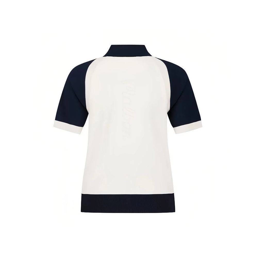 Malbon women colourblock knit golf polo beige side profile