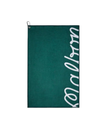Malbon Golf Towel — wiping a golf clubface
