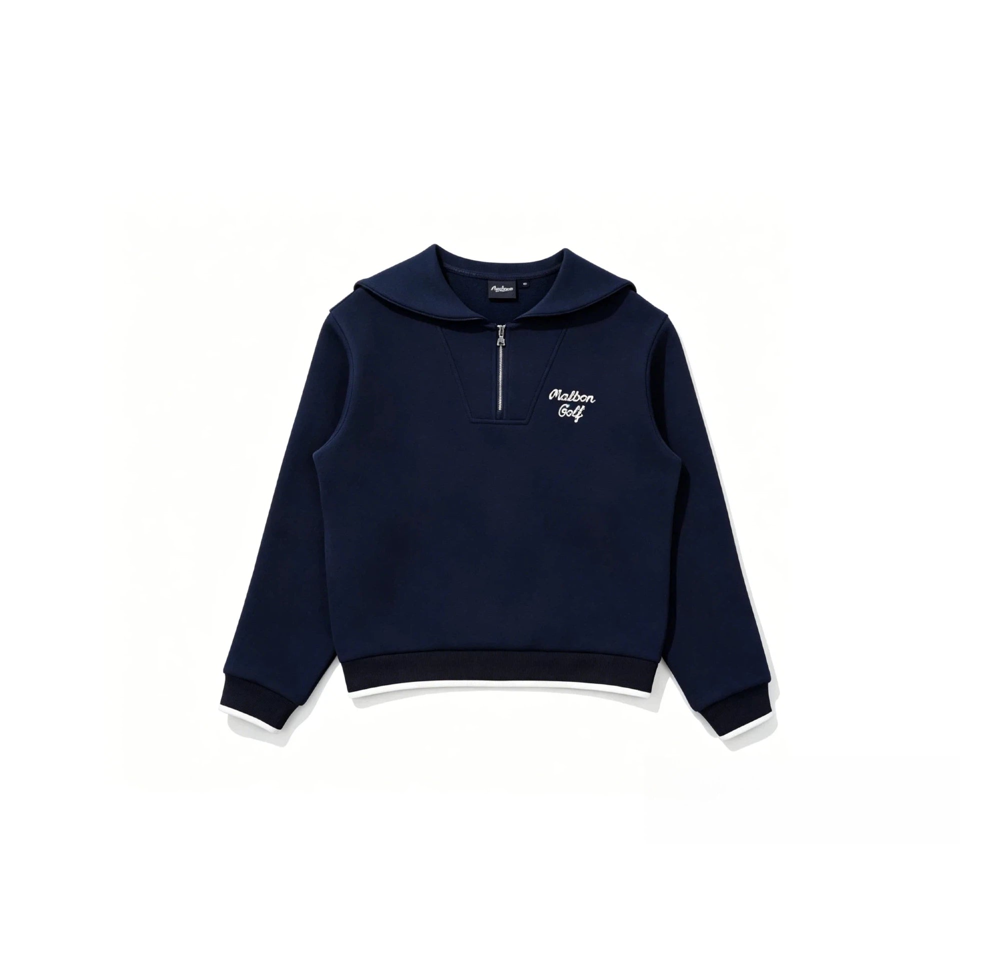 Malbon women half zip pullover front view with embroidered branding