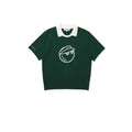 Malbon women knit casual golf polo in dark green front view