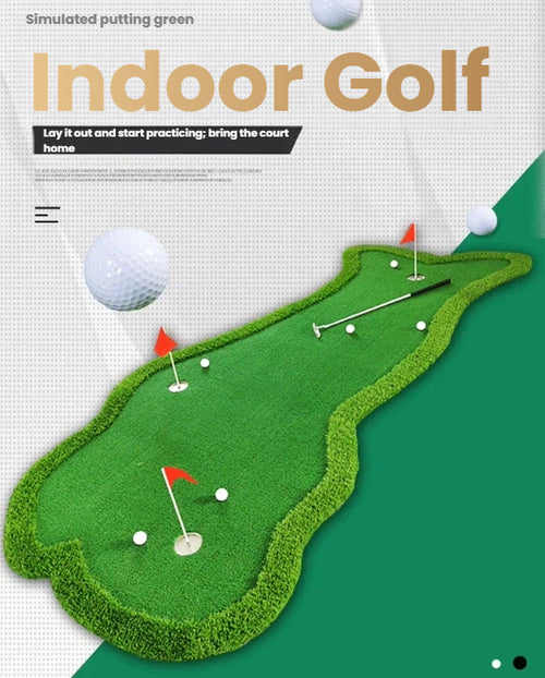 Indoor golf putting green mat top-down view of true-roll putting surface