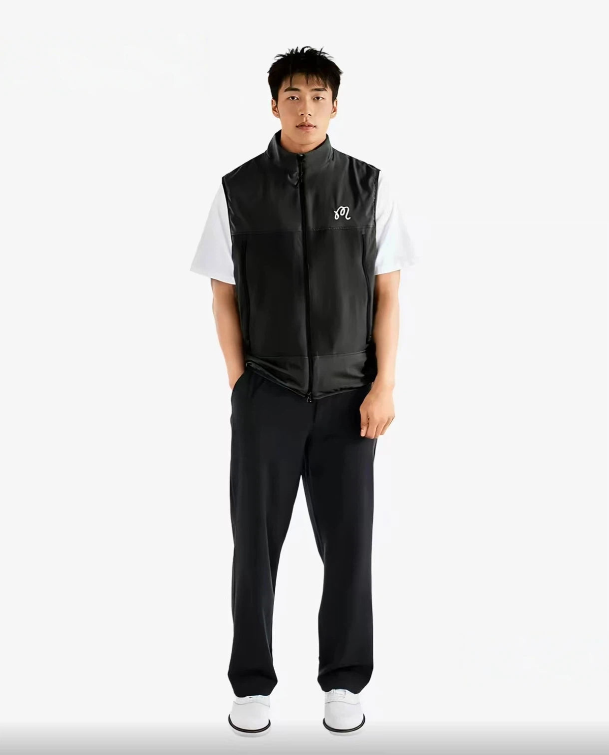 Malbon Albatross Foraging Vest golf vest model-wearing view