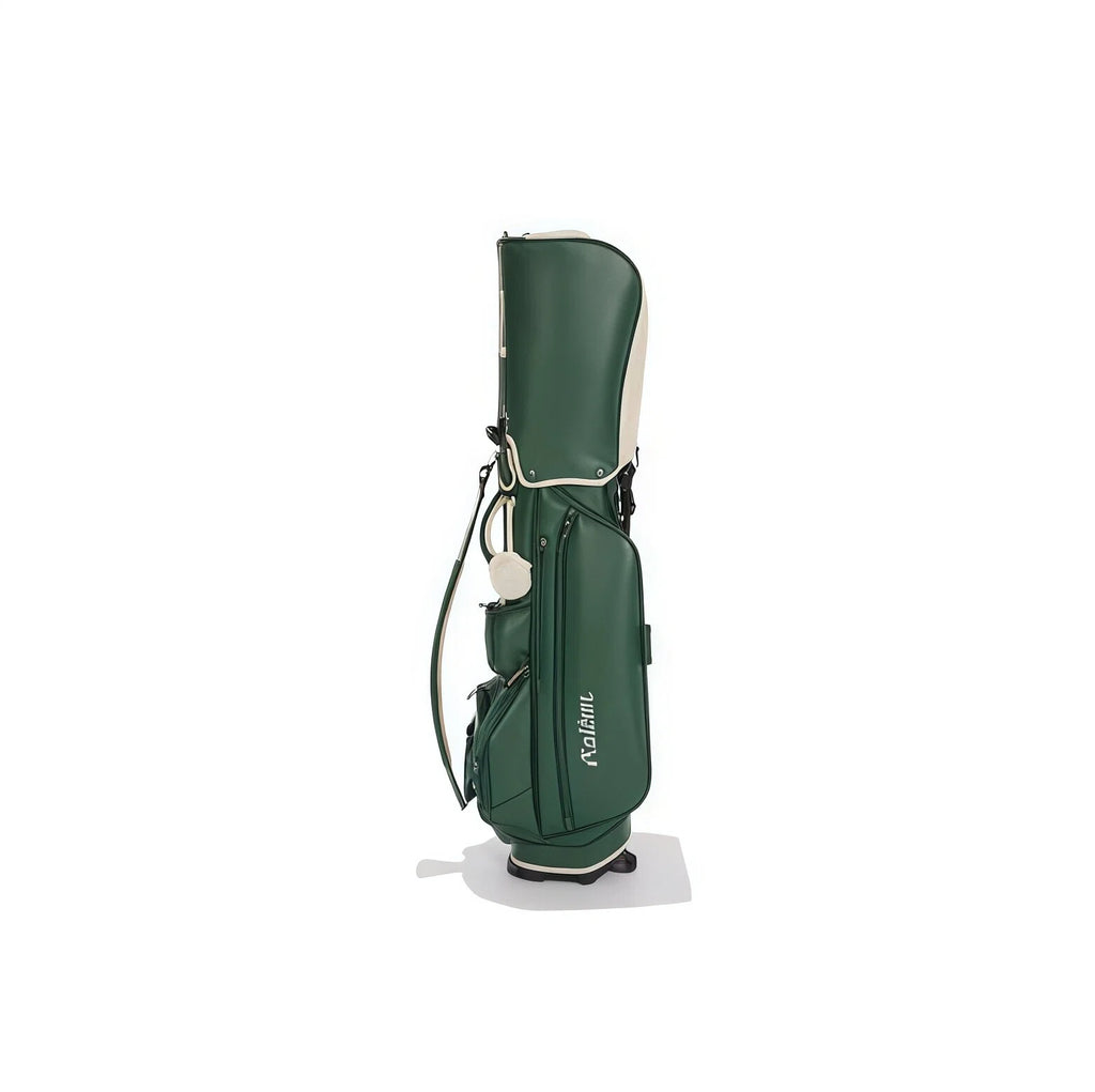  2026 Malbon golf stand bag in green and white colorway, featuring waterproof construction, large capacity storage, and a stylish design with a cartoon mascot, suitable for both men and women golfers.