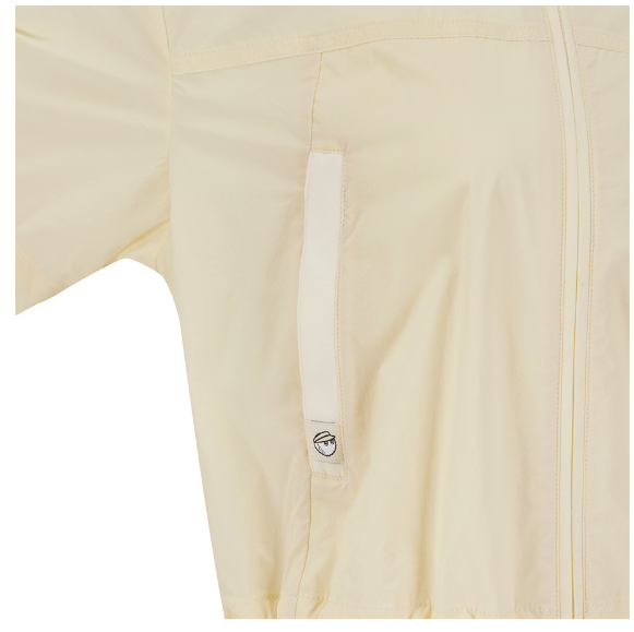Malbon women's slim-fit UV-protection breathable hoodie in Beige, branding detail