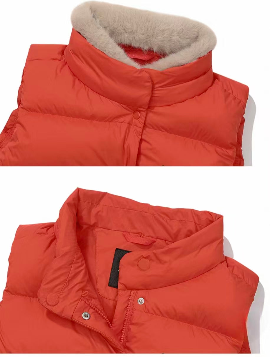 Malbon Golf Women’s Lightweight Thermal Down Vest orange collar detail