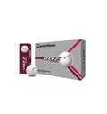 TaylorMade Rocket Ballz Speed 2025 golf balls in a 12-pack box, showcasing the "RBZ Speed" design, with two balls displayed for a clear view of the product.