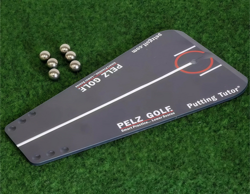 Putting trainer with laser-etched stroke amplitude scale 1 to 4 markings