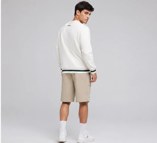 Malbon men's crew-neck logo embroidered golf sweatshirt — styled lifestyle view 12