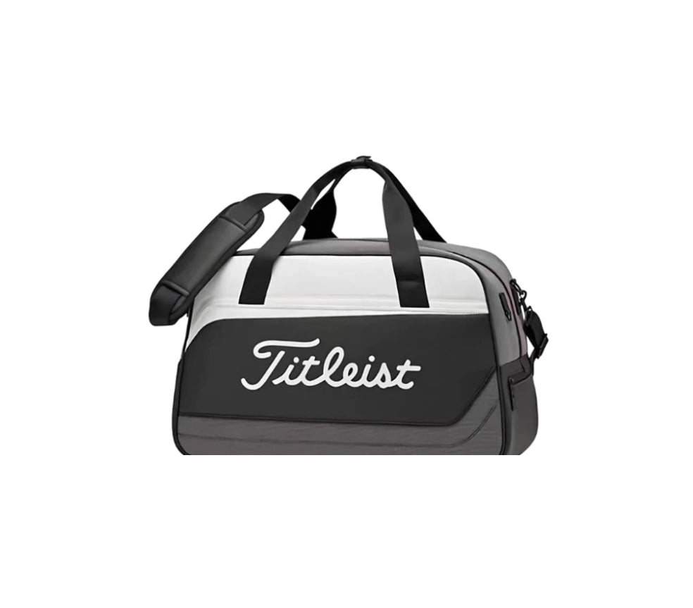 Titleist Black Duffel Bag with White Logo–Versatile Golf Travel & Gym Bag