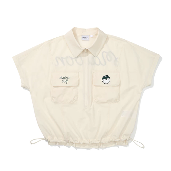 Malbon women's quick-dry UV golf polo shirt in Beige, front view