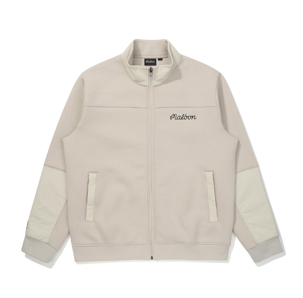 Malbon Golf Men’s Stand Collar Full-Zip Fleece Jacket khaki front view