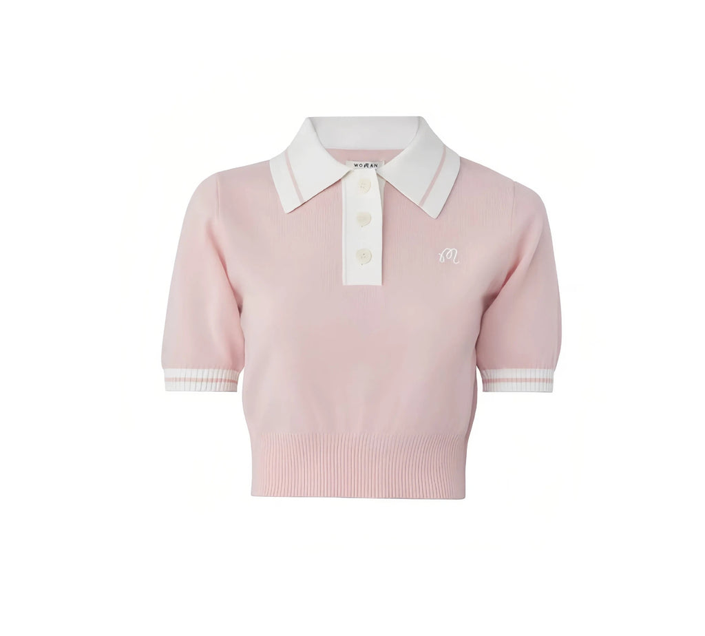 Malbon women knit golf polo grey side profile