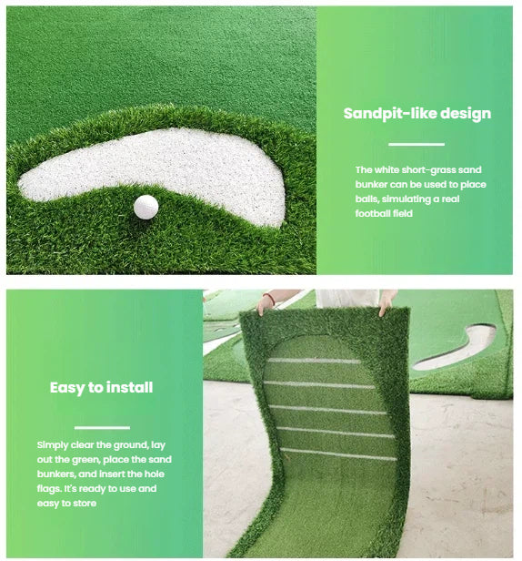 Indoor golf putting mat target zone detail with multiple distance rings