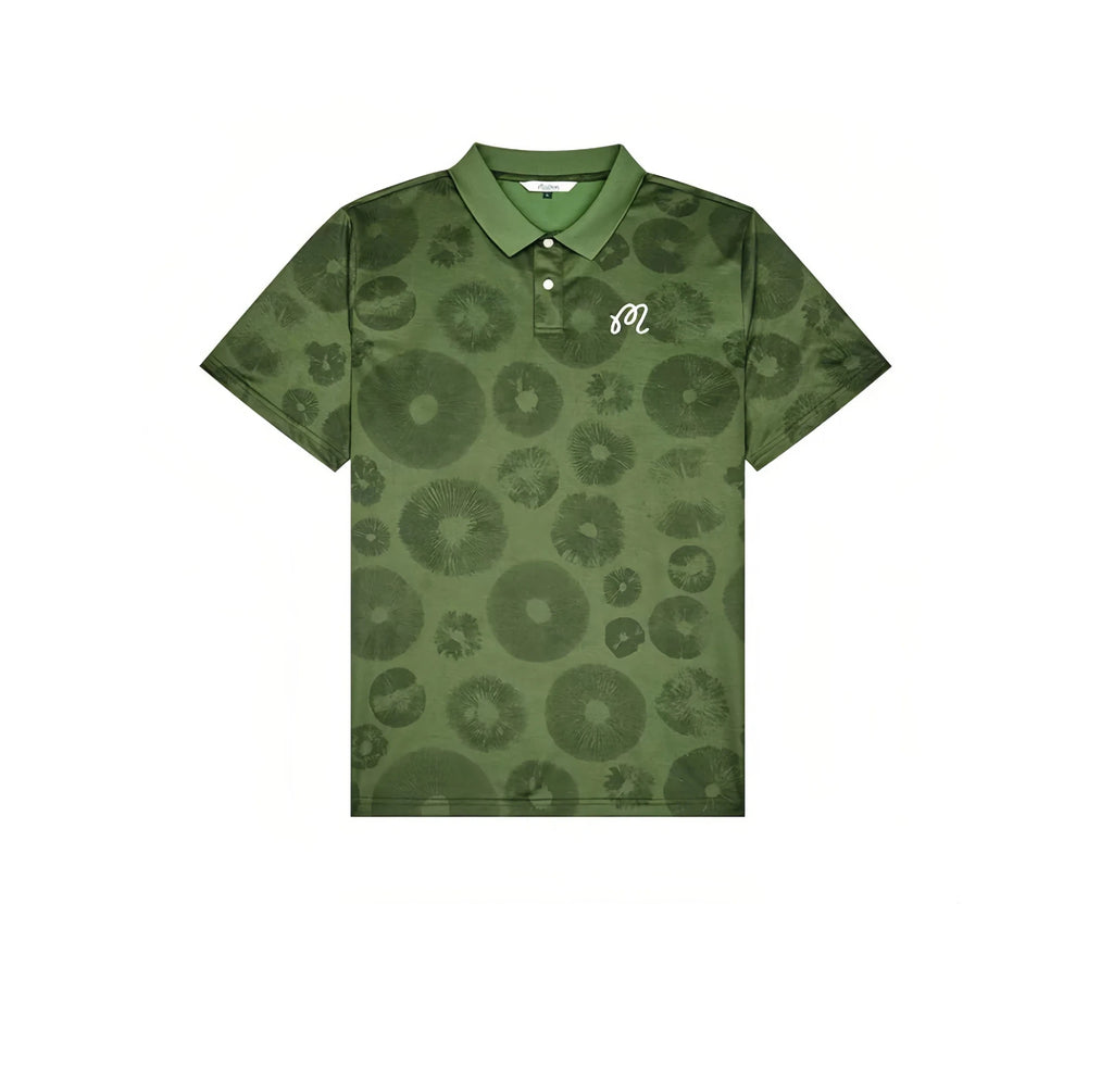 Malbon men logo collar golf polo in beige front view