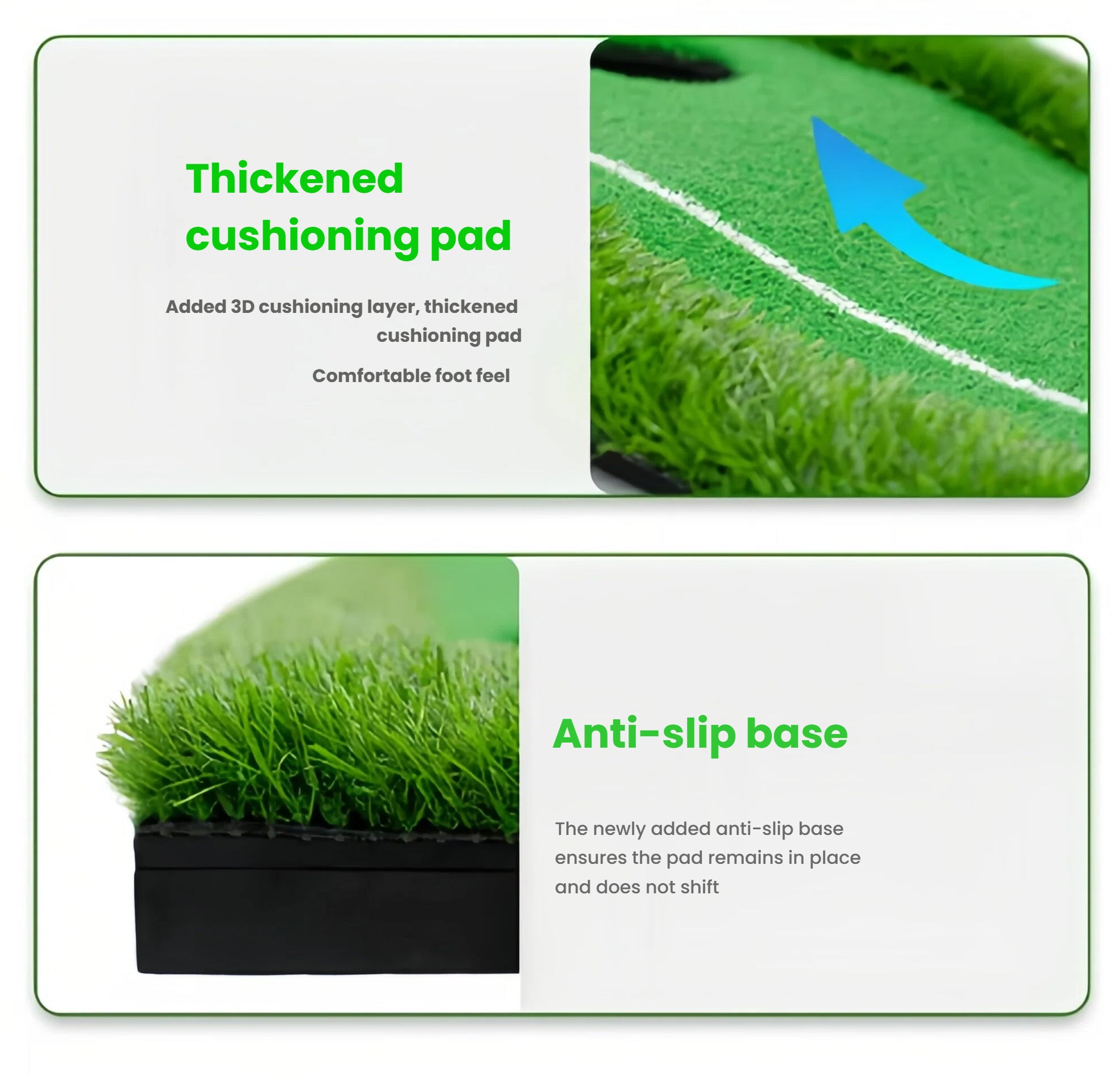 Mini green trainer detail of thickened cushioning layer and anti-slip base