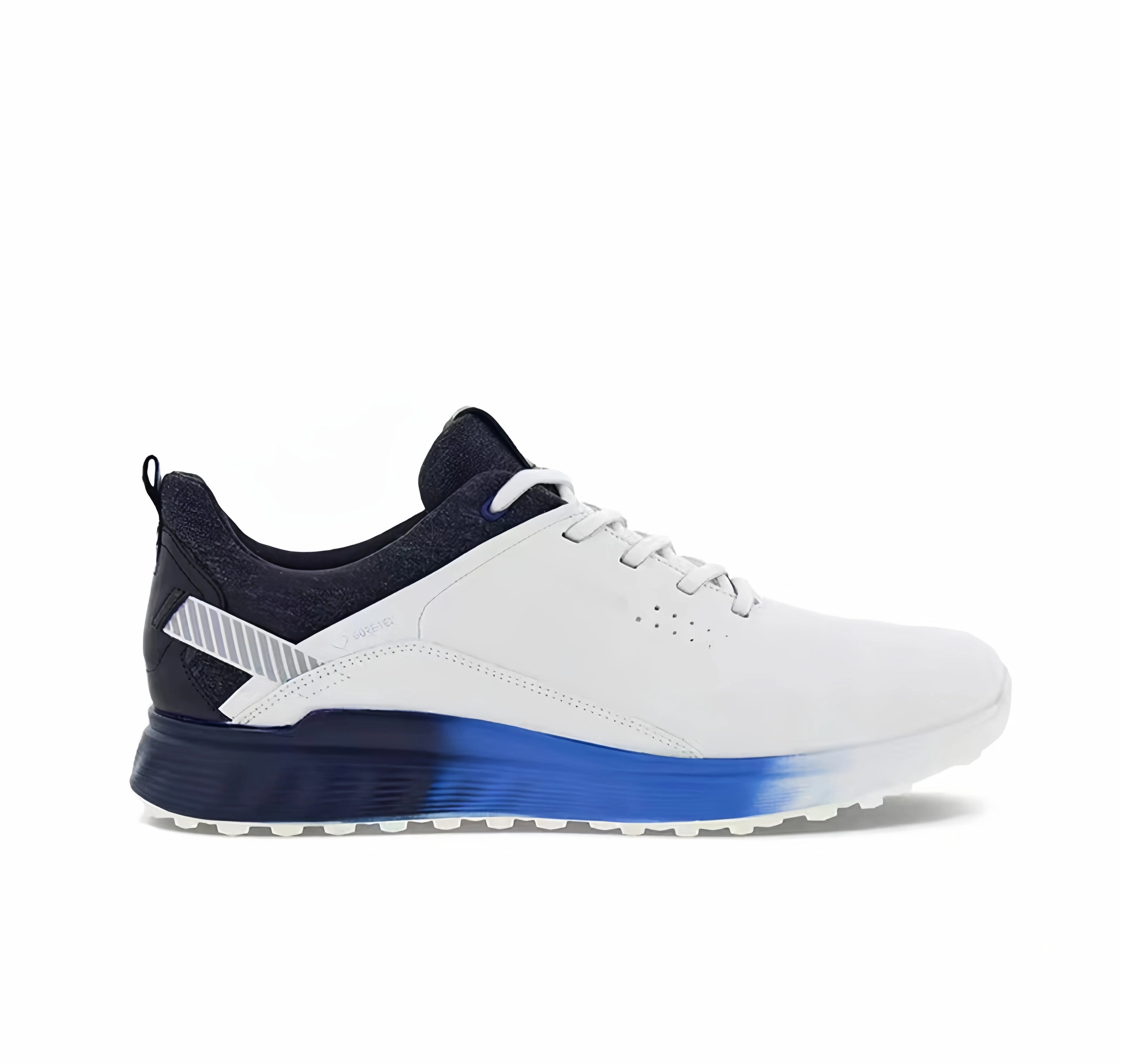 men’s white-blue outdoor golf shoes in White & Blue, side profile