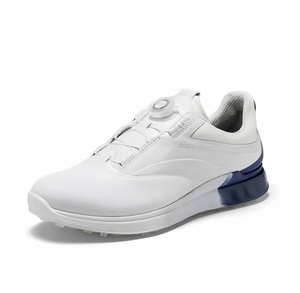 men’s white leather anti-slip golf shoes in White, side profile