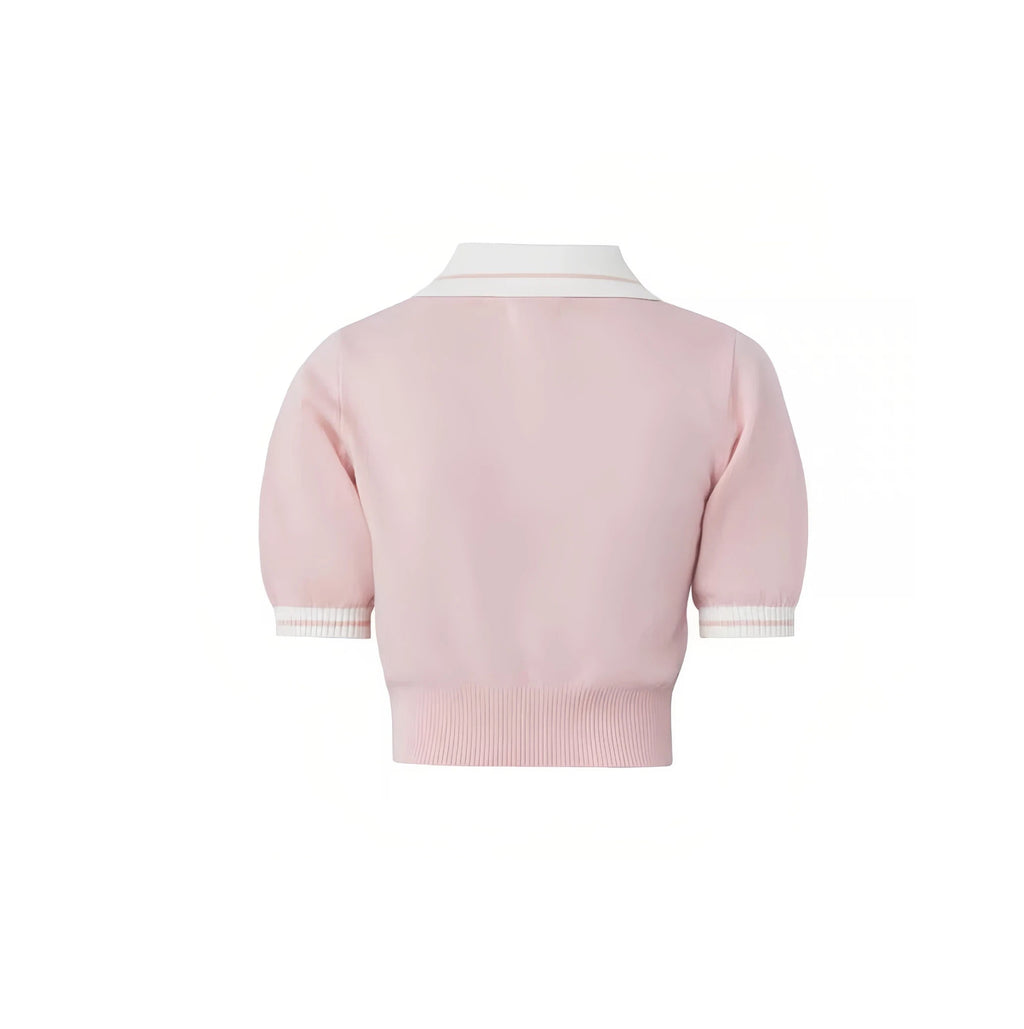 Malbon women knit golf polo pink side profile