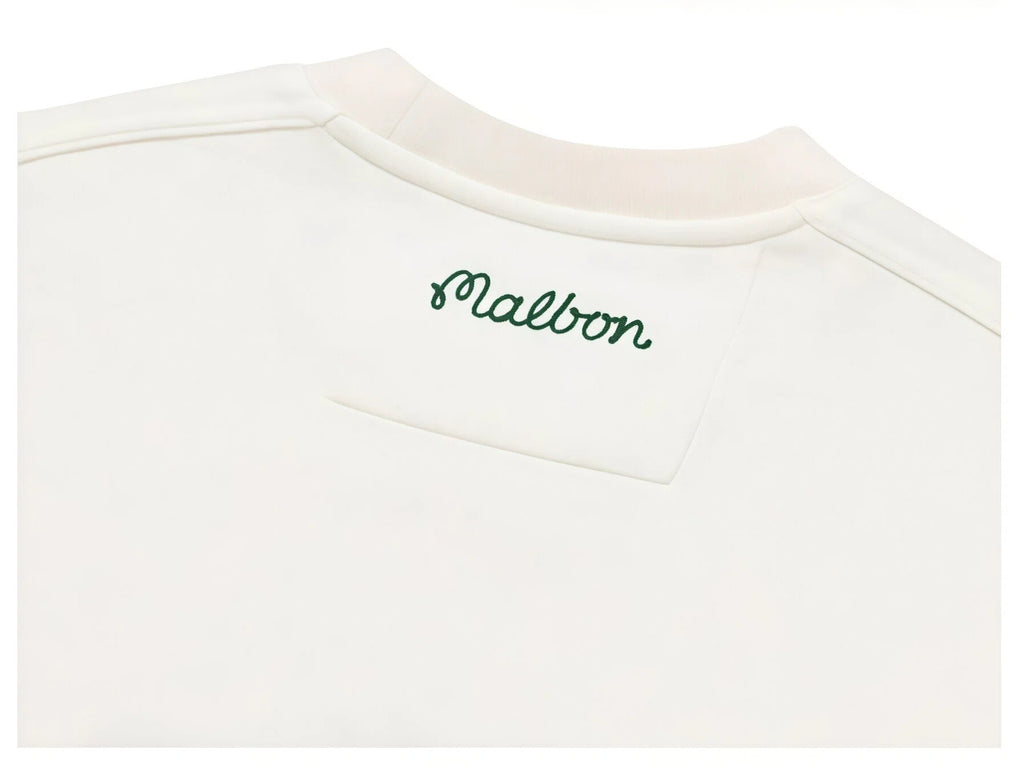 Malbon men's crew-neck logo embroidered golf sweatshirt — styled lifestyle view 9