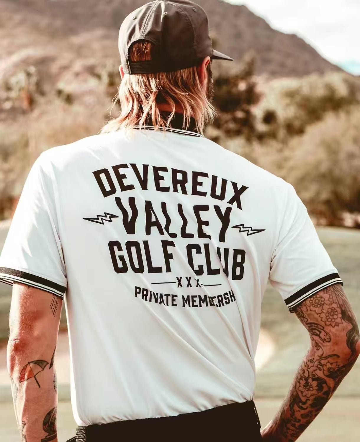 Devereux men’s White letter-print golf polo rear model view