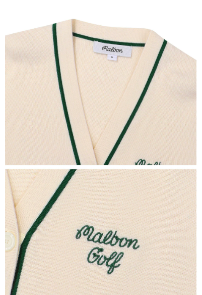 Malbon women knit sweater jacket fabric and embroidery close-up