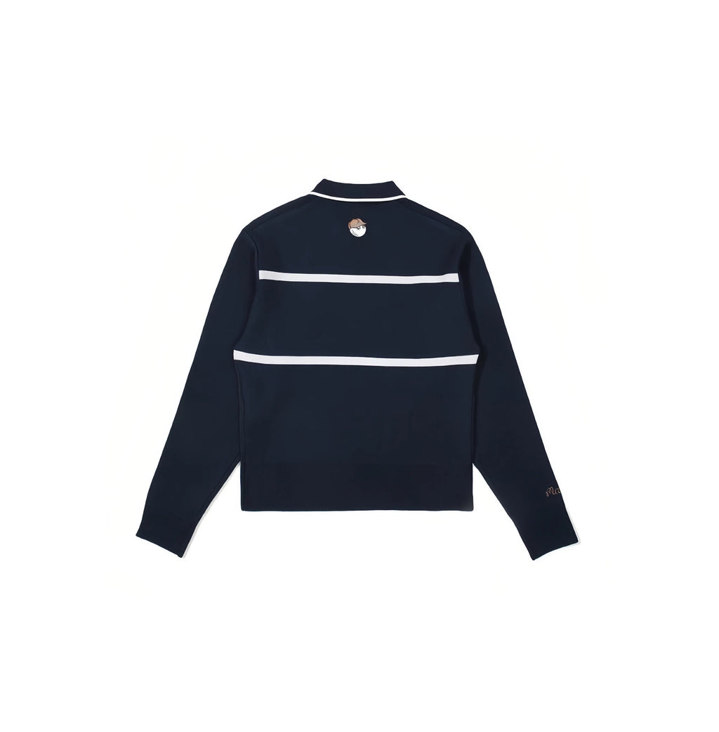 Malbon Women's Knit Golf Sweater Polo — cuff embroidery and ribbed hem detail