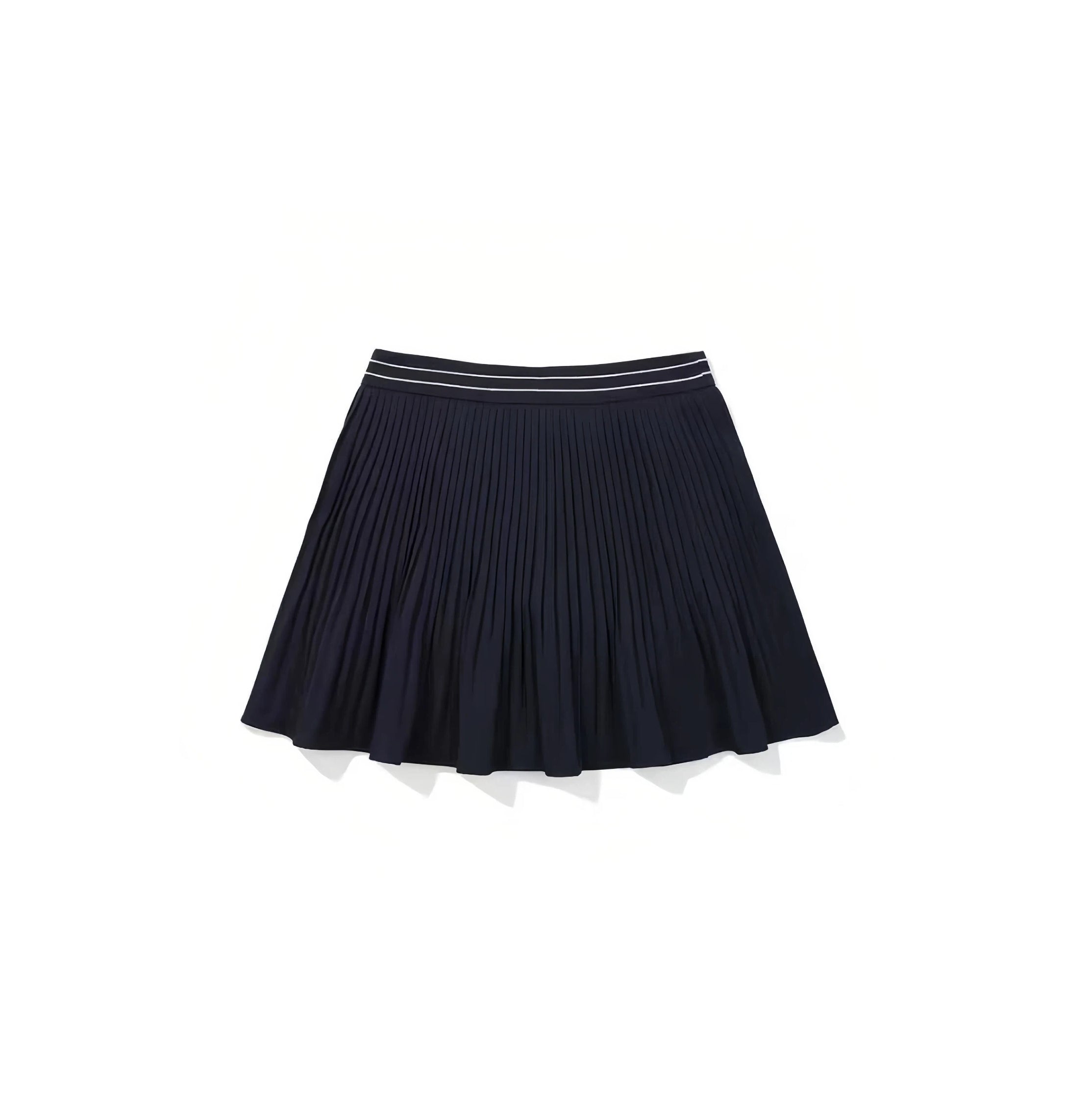 Malbon Women's Knit Tennis Skirt in navy blue — flat lay showing pleated detail