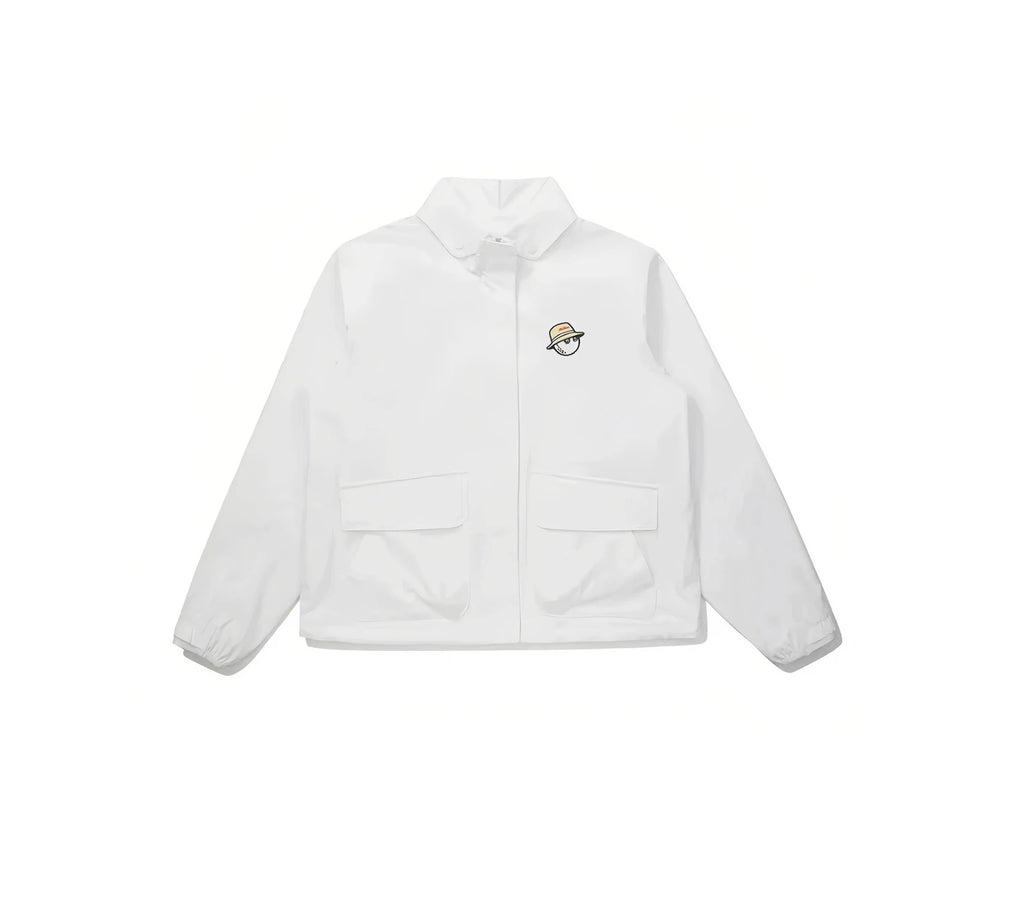 Malbon women hooded golf windbreaker in beige front view