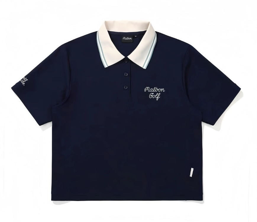 Malbon women polo shirt placket and button close-up