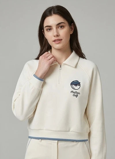 Malbon women's half-zip stand-collar golf sweatshirt — styled lifestyle view 8