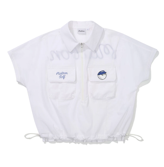 Malbon women's quick-dry UV golf polo shirt in White, lifestyle view
