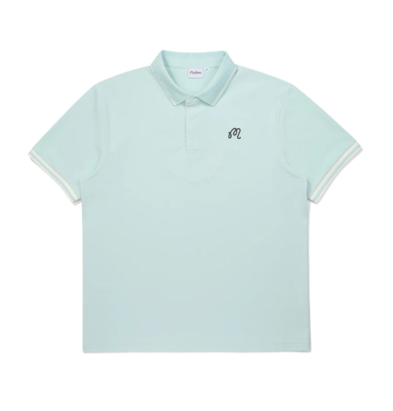 Malbon men's signature colour golf polo in Blue - front view